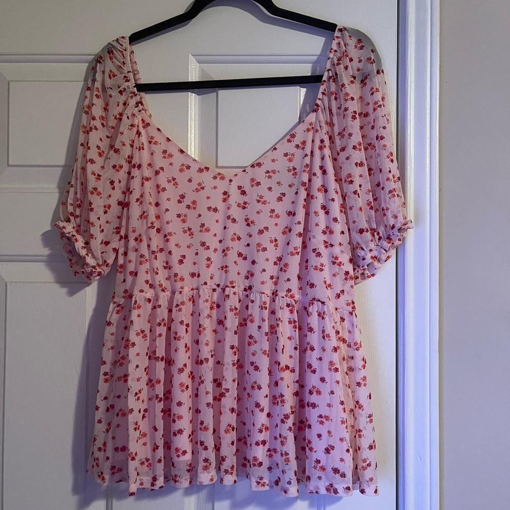 Arula Kori blush floral babydoll peplum top B 18 20 2X